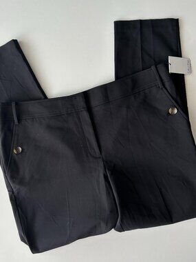 Calvin Klein NWT Black Stretch Trousers w/ Button Accents